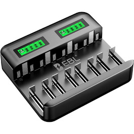 Зарядний пристрій EBL для акумуляторів AA AAA C D NI-MH, Type-C, LCD дисплей, швидка зарядка