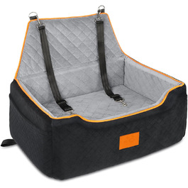 GL GLENSLAVE Dog Car Seat for Medium/Large Dogs - Elevated Pet Seat for Dogs Up to 25kg or 2 Small Dogs - Removable & Washable with Thick Cushions & Storage Pockets (Black/Gray)