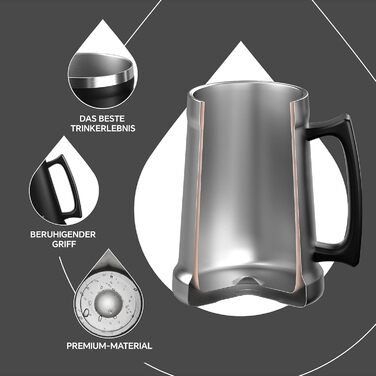 Термокружка для пива Ideus® з нержавіючої сталі, 710 мл, 24oz, з ручкою, для Октоберфесту (чорна)