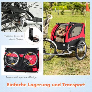 Фаркоп для велосипеда Costway для собак до 40 кг, червоний, складаний