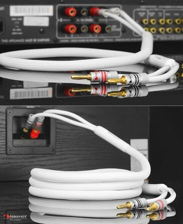 Акустичний кабель Nakamichi 12AWG з позолоченими банановими роз'ємами 24K, 3 метра, безкисневий мідний провід (OFC) в обплетенні, чорний — для домашнього кінотеатру та підсилювача