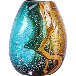 Hand Blown Blue-Green Glass Vase - Murano Style Table Decor for Flowers & Living Room
