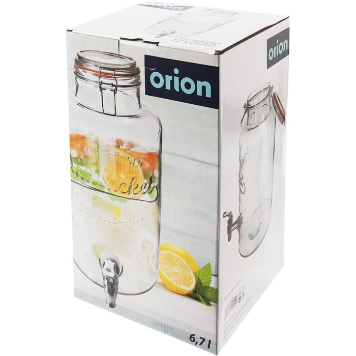 ORION GROUP Retro Drink Dispenser | 6.7 L | Glass Lemonade Dispenser Tap | Bottle with Tap Glasses Drinking Glasses Cocktail Drinking