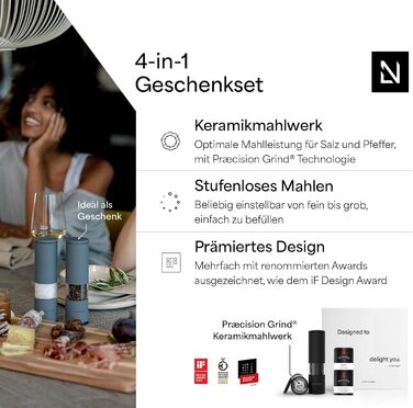 Набір для солі та перцю Lars Nysøm ручний з регульованим керамічним жорном | Набір з 2 шт. | Нержавіюча сталь | Дизайн