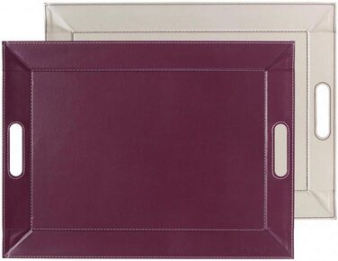 Freeform DUO Tablet 55 x 41 cm | Plum/Ivory | 2-in-1 Serving Tray and Placemat | Heat-resistant swivel tray up to 90°C | Faux leather rectangular tray | with handles for carrying