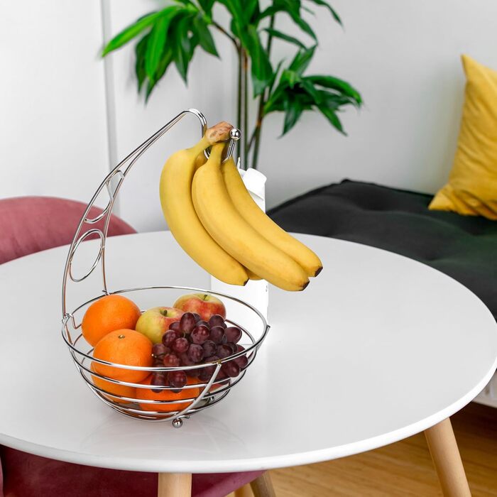 Металева фруктова корзина Exzact з тримачем для бананів, 41 см, срібляний хром