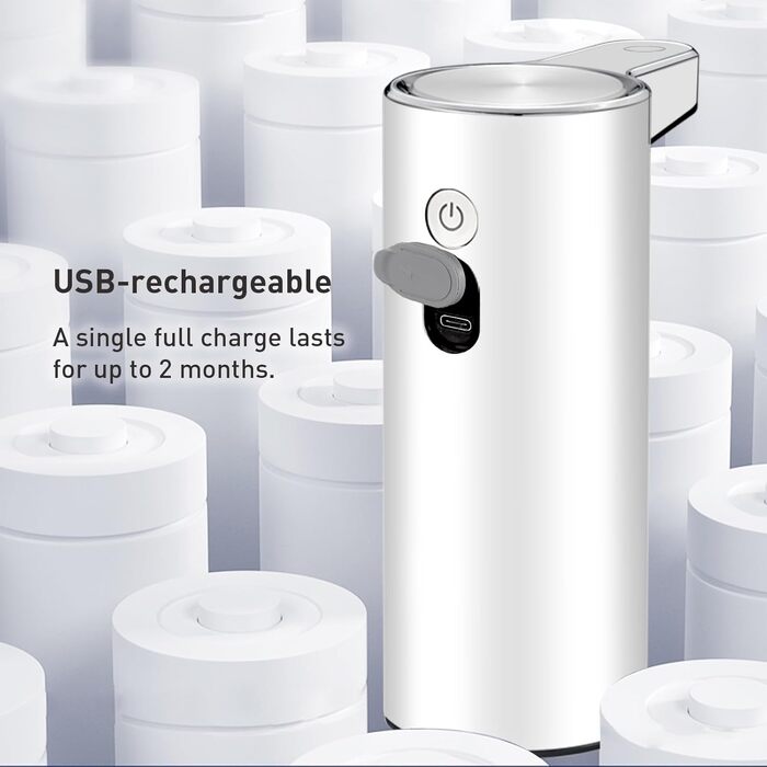 Automatic Soap Dispenser with Window, Dish Soap Dispenser with Infrared Sensor, 250ml, USB Rechargeable, Waterproof, Adjustable Dosage, Drip-Free, for Kitchen & Bath – Matte Black