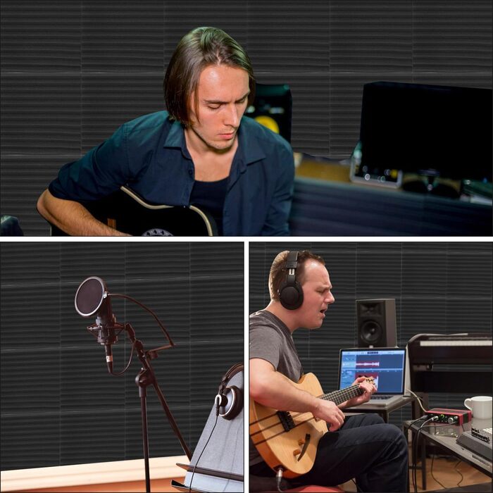 Самоклеящийся акустичний поролон Sonnewelt 5x30x30 см, 3D панелі для звукоізоляції та поглинання ехо, шумопоглинаючі плитки для студії, офісу та дому (48 шт, чорний, піраміда)