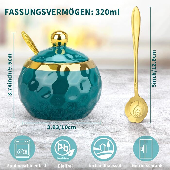 Керамічні солянки та цукерниці з кришкою та ложкою, набір для дому та кухні, зелений малюнок мармуру