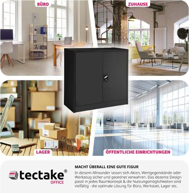 Металевий офісний шафа Tectake з замком, 3 полиці, 90x40x90 см, чорний