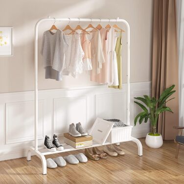 MOYIPIN Metal Clothes Rack, Single Rod Portable Clothes Hanger Rack, Clothes Stand for Bedroom, Balcony 110.5 cm, White