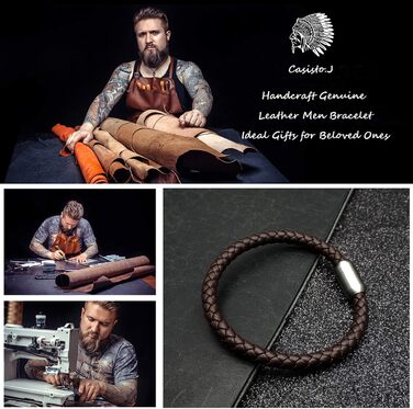 Чоловічий браслет Casisto.J з натуральної шкіри, плетіння, з магнітною застібкою, коричневий, 17.5 см