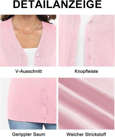 Жіноча легка в'язана жилетка з довгим рукавом, в'язаний пуловер з V-подібним вирізом, вінтажна класична жилетка на ґудзиках (S, Рожевий)