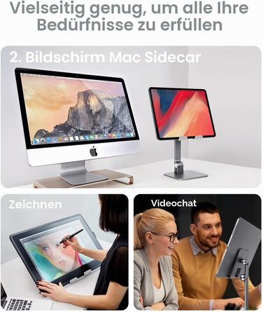 Алюмінієва підставка для iPad та планшетів elitehood, регульована за висотою та кутом нахилу, складана тримач для iPad Pro 12.9, Air, Mini, Samsung Galaxy Tab (4-13 дюймів), сіра