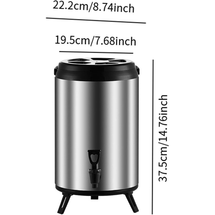 Hot/Cold Beverage Dispenser, Tea Barrel with Tap, Water-Insulated Beverage Dispenser, Beverage Container for Camping/Daycare, 8L Silver