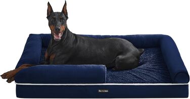 Feandrea Orthopedic Dog Bed, Dog Cushion, Dog Basket, Soft Padding, Dog Sofa, Raised Edges, Removable and Washable Cover, 91 x 71 x 20 cm, Non-Slip Bottom, PGW076G01 (L 120 x W 85 x H 20 cm, Anthracite Blue)