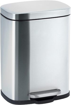 Смітник для косметики WENKO Leno Easy Close, 5 л, педальний з кришкою та системою плавного закриття, сталевий, сатиновий, 21,5 x 19 x 29,5 см