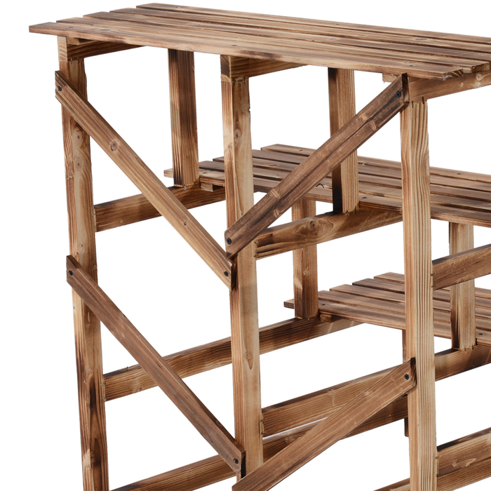 Outsunny Plant Ladder Flower Shelf 3-Tier Pine Wood 80 x 80 x 78cm for Garden Balcony & Terrace