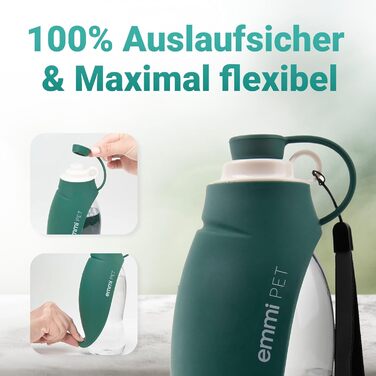 Турбувачка для собак Emmi-pet 600 мл з контейнером для корму 150 мл – портативна пляшка для води та їжі для собак, ідеальна для подорожей, прогулянок та активного відпочинку. Гігієнічна, легка в очищенні. Аксесуар для собак. Зелений колір, 580 мл