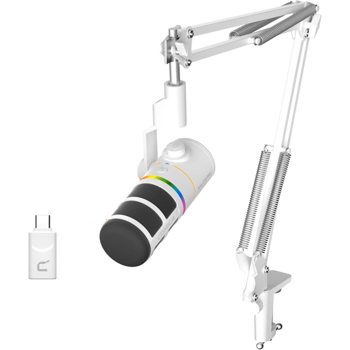 Мікрофон Comica D10 Pro A (білий) з RGB-підсвічуванням та пружинною підставкою для стрімінгу, геймінгу, TikTok, подкастів (USB/XLR)