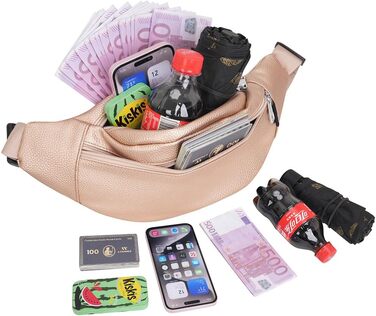 Сумка на пояс для чоловіків та жінок з PU шкіри, поясна сумка, спортивна сумка, сумка через плече для подорожей, прогулянок з собакою, активного відпочинку (Рожеве золото)
