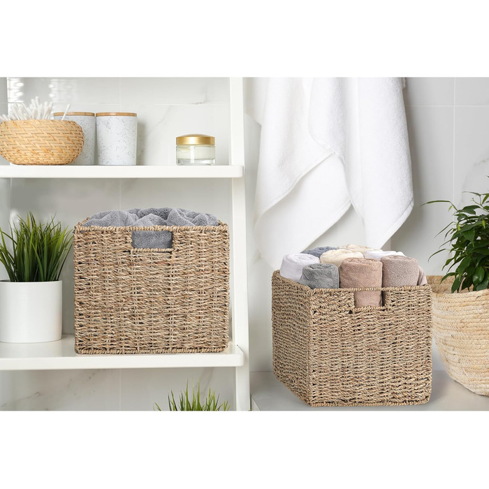 Набір з 3 кошиків для стелажа Kallax/Expedit, 30,5x30,5x25,5 см, плетений з морської трави, складаний, органайзер для зберігання