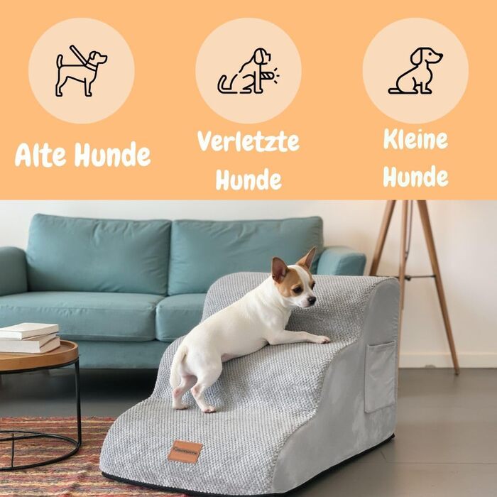 Східці для собак Pawesome: 3 сходинки, 40 см, для маленьких собак та котів, миються