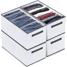 6-Piece Closet Organizer Boxes Organization System Pants Closet Foldable Stackable Drawer Inserts for Closets Jeans Shirts Clothing, 36 x 24 x 20 cm | 7 compartments | Grey