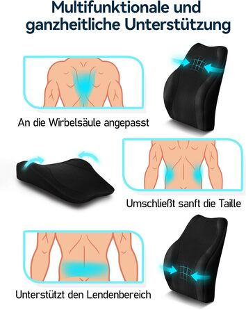 Подушка для спини Ergonomica Travel Ease з Memory Foam, для офісного та комп'ютерного крісла, з антистатичним, приємним до шкіри чохлом, для комфортної посадки (Чорний)