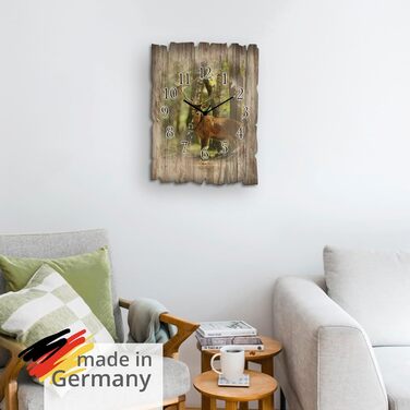 ARTLAND Wall Decor Wall Clock without Ticking Sound, Wood Quartz Clock, 30x40 cm, Rectangular, Silent, Nature, Animals, Deer, Forest, Landscape, Original, Nordic, T5YP