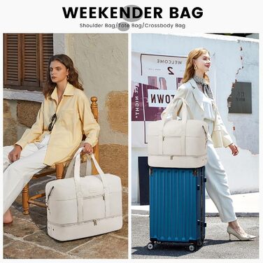 Спортивна сумка-дорожня LOVEVOOK Weekender бежева 50x38x25 см з відділенням для взуття та косметички для подорожей, ручної поїздки, пологового будинку