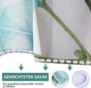 Шторка для душу REZAYMRS, 180x200 см, водонепроникна, з 12 гачками, поліестер, зелена, для ванної кімнати