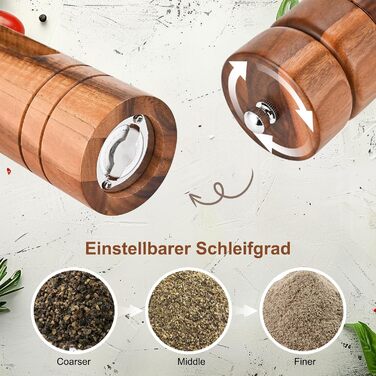 Herboom Salt and Pepper Grinder Wooden 2-Piece Set with Coasters, Cleaning Brush, Manual Ceramic Grinder Salt Mill Spice Grinder, for Pepper Salt Spices