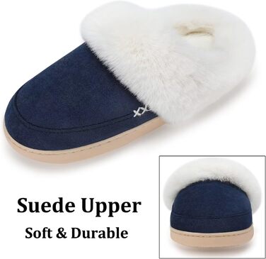 Домашні тапочки NineCiFun для жінок, з меморі-піною, пухнасті, для дому та вулиці, з антиковзкою підошвою, з теплим плюшевим підкладкою, сірі (світло-сірі) (42/45.5 EU, темно-синій)