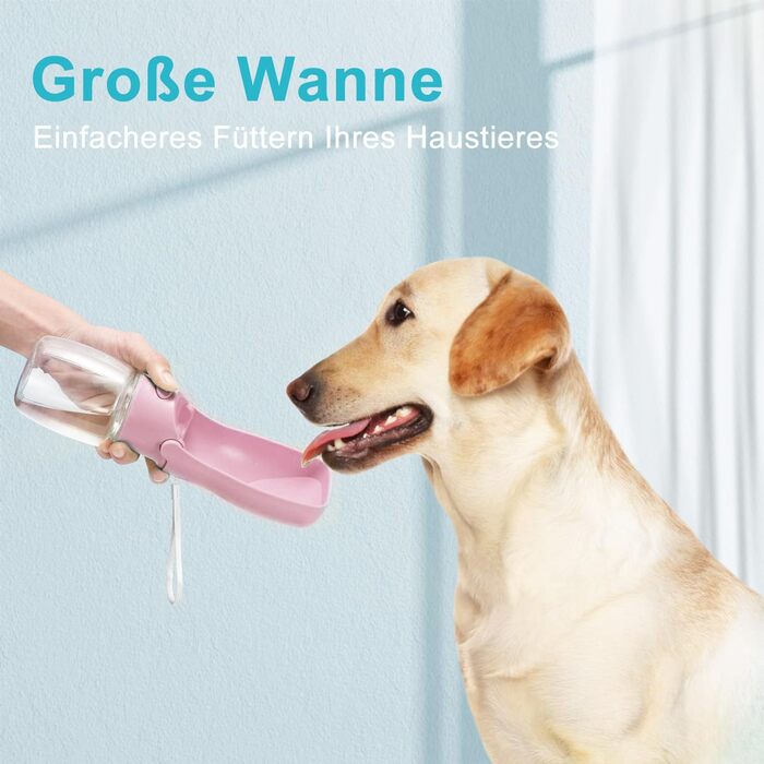 Водяна пляшка для собак на прогулянці 570мл або 350мл: портативна, для цуценят, малих, середніх та великих собак (Рожева)