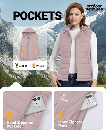 Стьобана жилетка Outdoor Ventures для жінок з капюшоном: тепла спортивна жилетка для походів, кемпінгу та їзди на велосипеді (Рожева, L)
