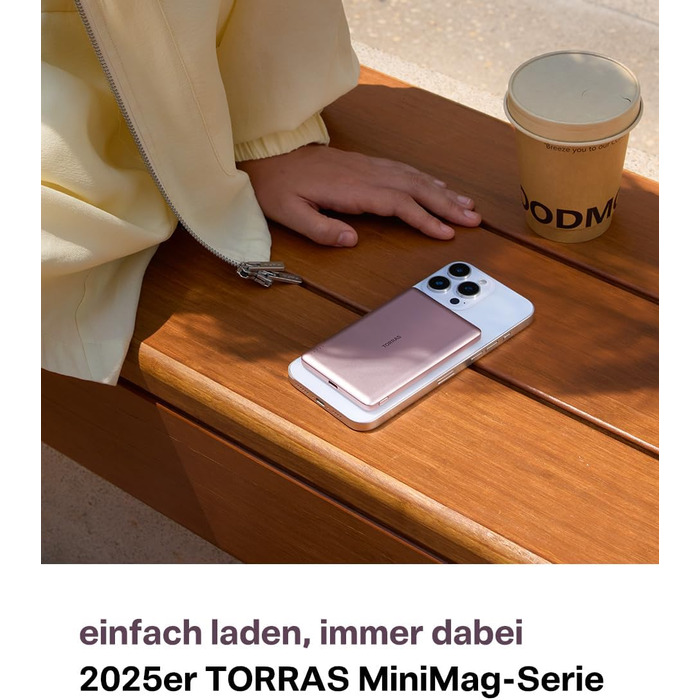 Powerbank TORRAS MiniMag Ultra Slim для iPhone 17 Pro Max: 5000mAh, MagSafe, USB-C, бездротова зарядка, сірий титан/рожевий