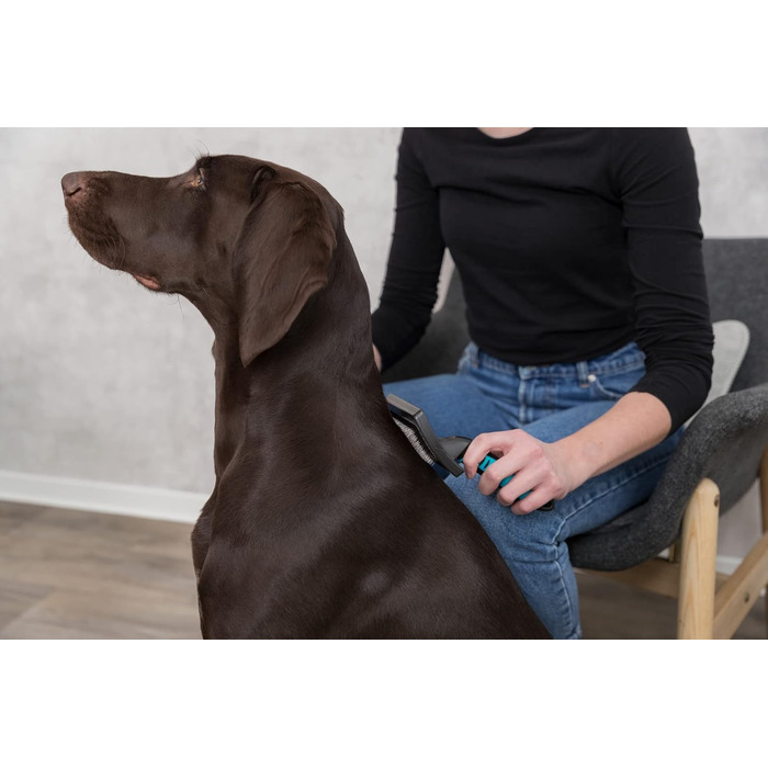 Щітка TRIXIE для собак з м'якою щетиною (метал) - для довгої, короткої та кучерявої шерсті, чорно-синя, 7 x 16 см