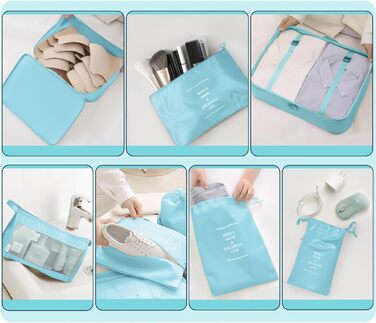 Органайзери для валізи OBSGUMU, набір 9 шт. - Кубики для пакування, косметичка, аксесуари для подорожей (блакитний)