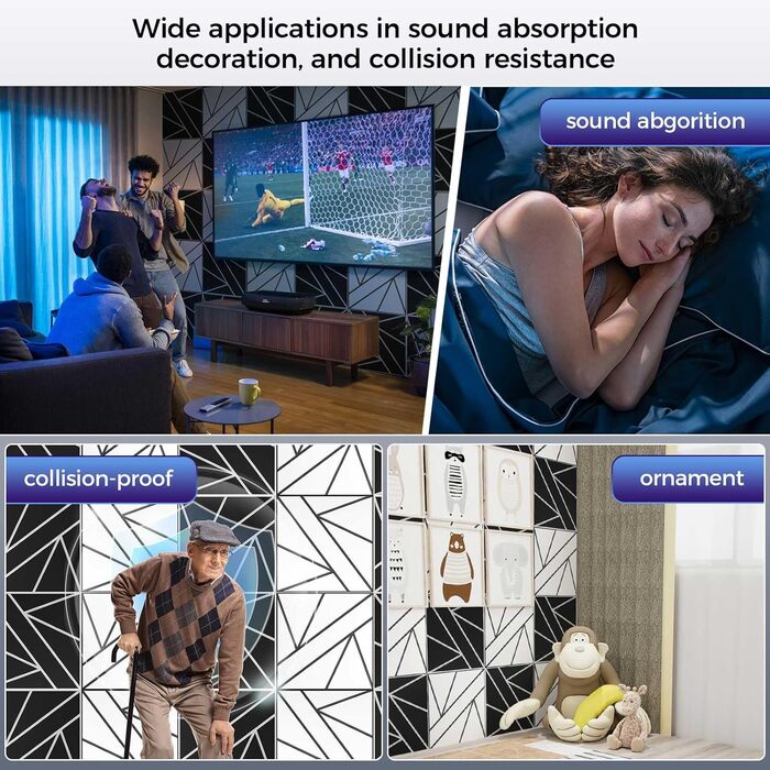 Акустичні панелі BSHEAD самоклеючі для шумоізоляції стін, 30 x 30 x 1.2 см, звукопоглинаючий пінополіетилен високої щільності (Чорно-білі)