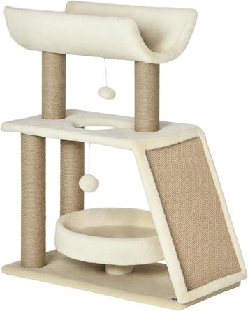 Кігтеточка PawHut для котів 76 см з іграшками, лежаком та когтешматкою, багатоповерхова, для середніх котів, світло-коричнева