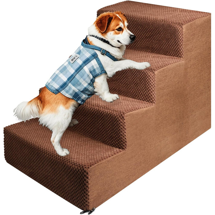 Pet Stairs for Small Dogs and Cats, 4 Steps 50cm High - Dog Stairs Cat Stairs with Removable, Washable, Portable Pet Stairs for Small Dogs (4 Steps Brown)