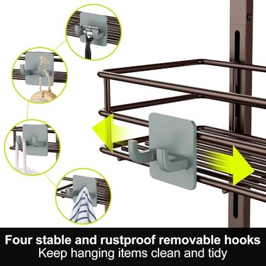 Регульована поличка для душу Orimade, 5 ярусів, сіра, з гачками та мильницею, нержавіюча сталь