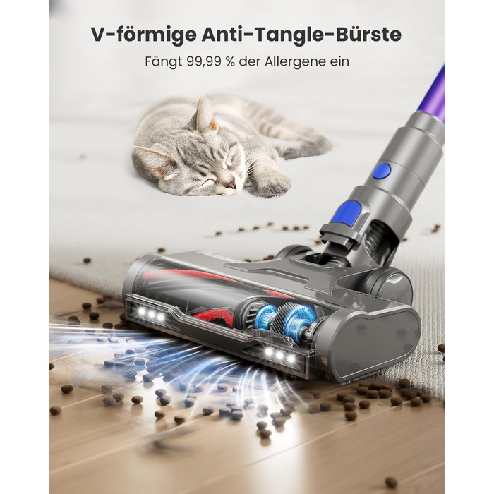 Бездротовий пилосос Avalsor Akku з потужністю 48000Pa/580W, 70 хвилин роботи, об'ємом 1,8 л, видаленням попелу, антизаплутана щітка, 8-шарова фільтрація. Підходить для килимів та шерсті тварин.