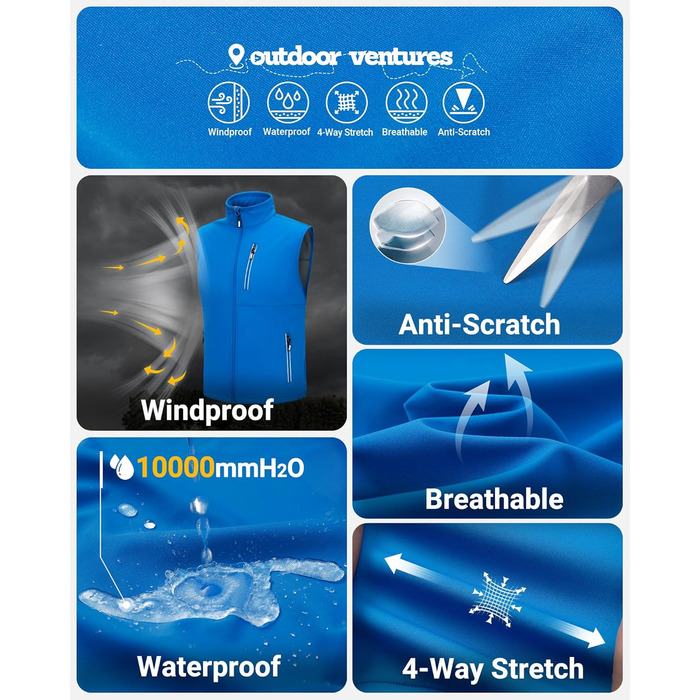 Чоловіча розтягувана жилетка Outdoor Ventures Softshe - водонепроникна, вітрозахисна, для їзди на велосипеді, M, середньо-блакитна