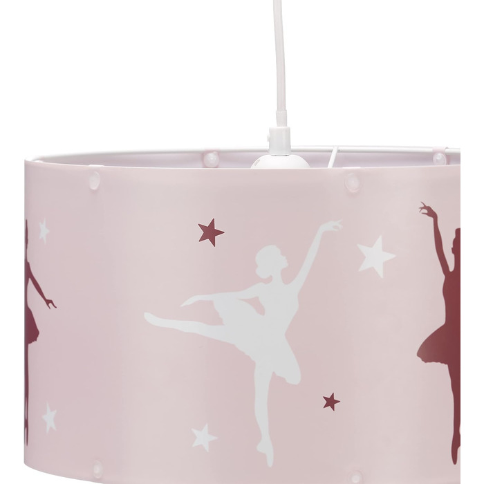Relaxdays Hanging Lamp for Girls, Children's Lamp with Ballerina Motif, Pendant Light with Star Mobile for Children's Rooms, pink, 30 x 30 x 140 cm
