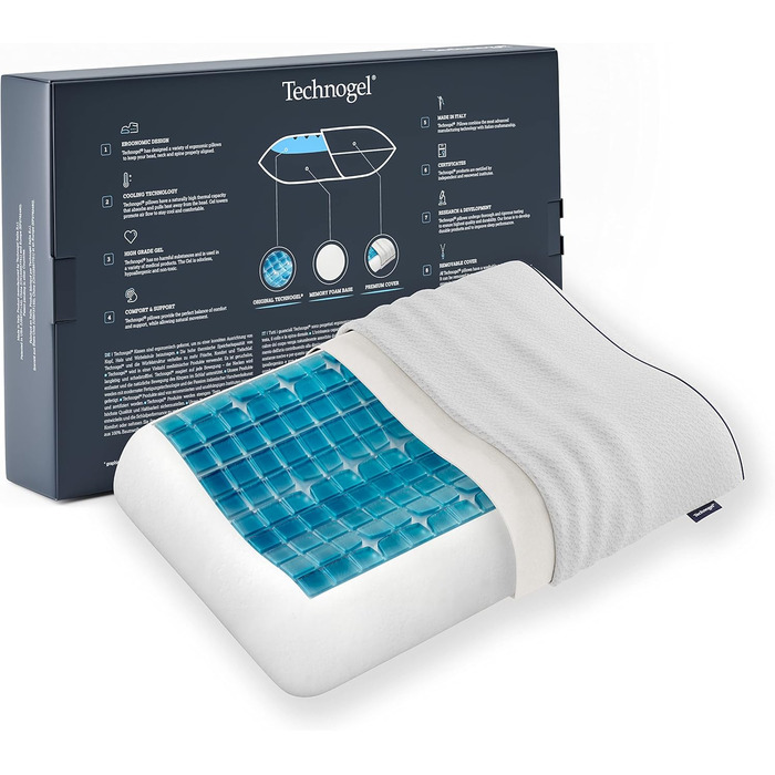 Technogel New Generation Original Anatomic Orthopedic Neck Pillow Antibacterial, Cervical Gel Pillow for Back & Side Sleepers incl. Pillowcase