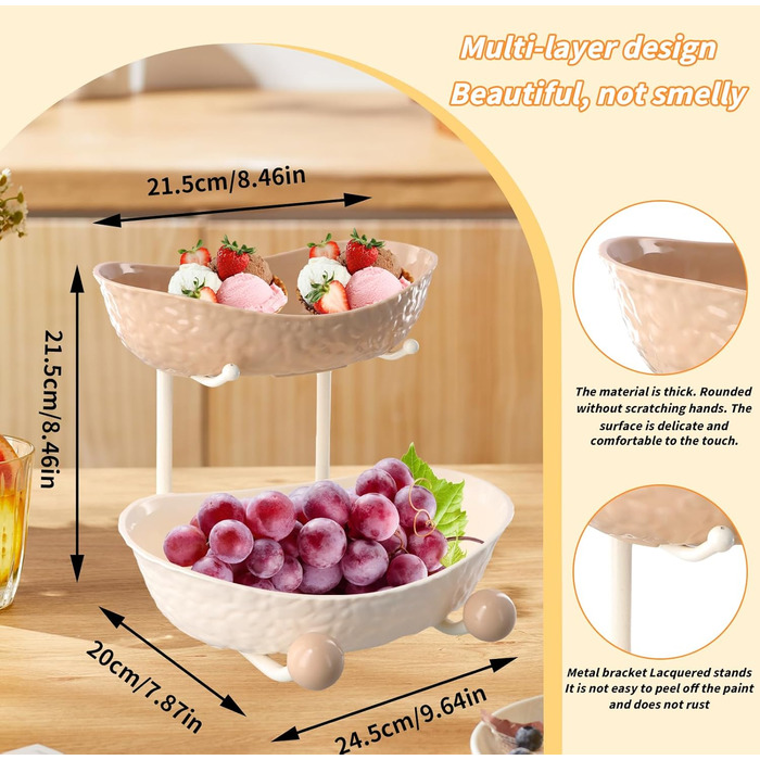 Багатоярусна фруктова етажерка, миска для фруктів, пластикова, з металевою полицею, сервірувальний стійка, фруктові миски для буфетів, закусок, овочів та десертів