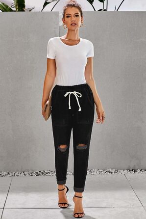 Джинси жіночі Alaster Queen Boyfriend з високою талією, рвані Mom Jeans, еластичні, чорні (L)