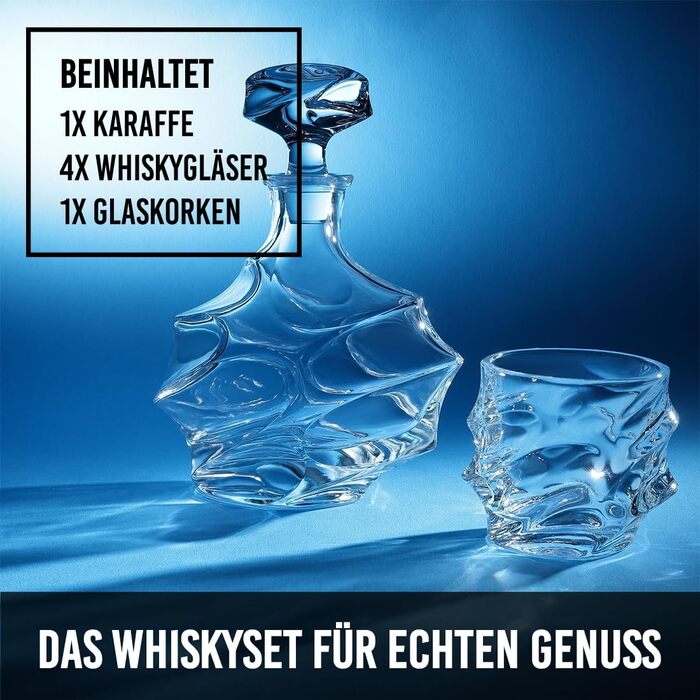 Набір віскі 5 предметів: графин 750 мл та 4 келихи 330 мл. Ідеальний подарунок на день народження та День батька. Безпечний, без свинцю, BPA-Free.
